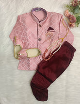 Infants MaroonPink Traditional IndoWestern  set - Chain and shoes included